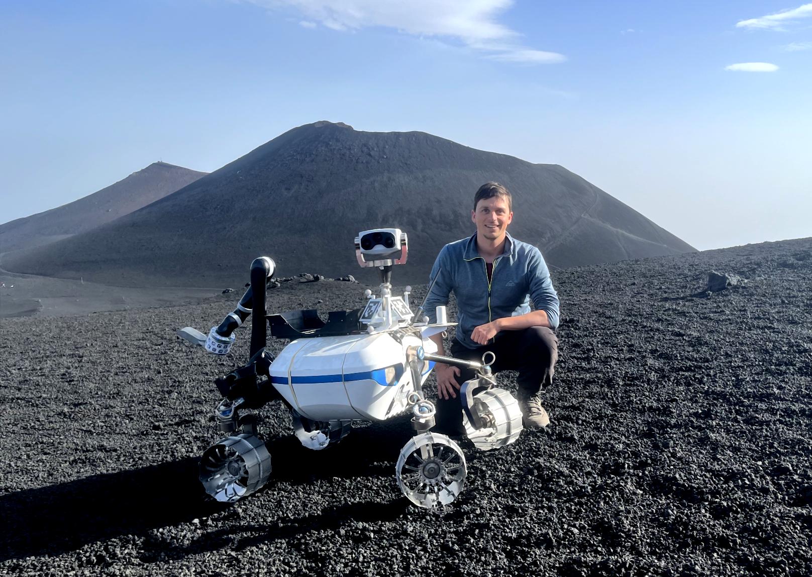 The LRU2 Rover and Lukas during the ARCHES 2022 campaign on Mt. Etna in Sicilly